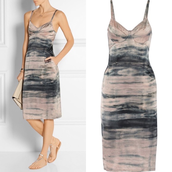 Raquel Allegra Petrol Tie-dyed stretch-silk bustier midi dress 0 XS extra small